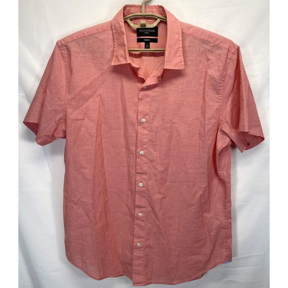 Bonobos Button Up Shirt Mens Large Pink Short Sleeve Stretch Standard Fit 128054